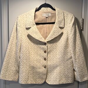 Teri Jon Cream Eyelet Cropped Blazer